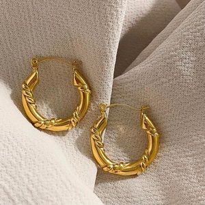 Vine Hoop Earrings, Twisted Gold Hoop Earrings, Medium Hoop Earrings